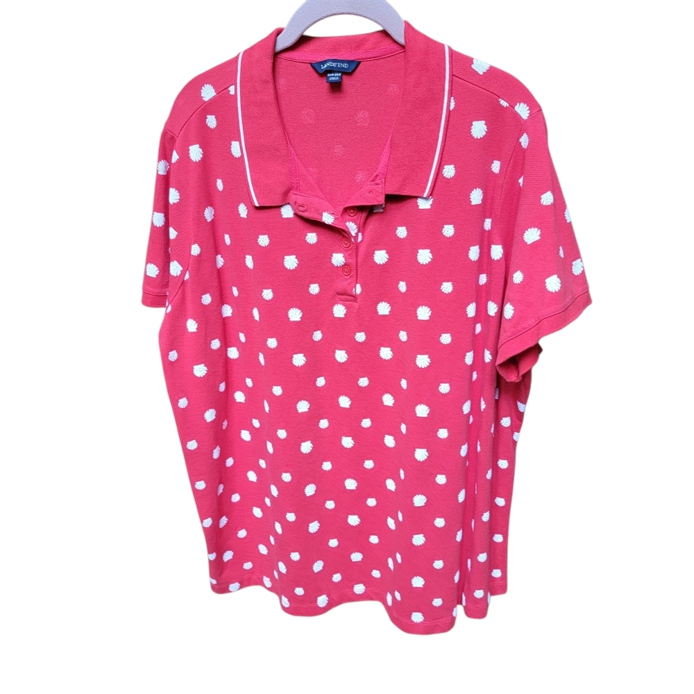 Lands' End Red Button Down Shirt with White Shell Design Womens 3X